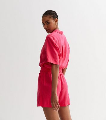 Bright Pink Linen Blend High Waist Shorts New Look