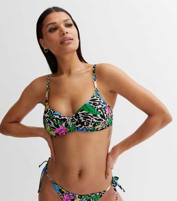 Multicoloured Tropical Crop Bikini Top