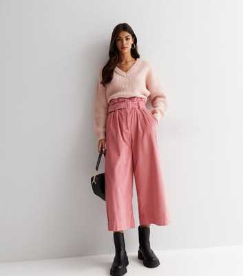 Sunshine Soul Pink Cord High Waist Wide Leg Belt Detail Culottes