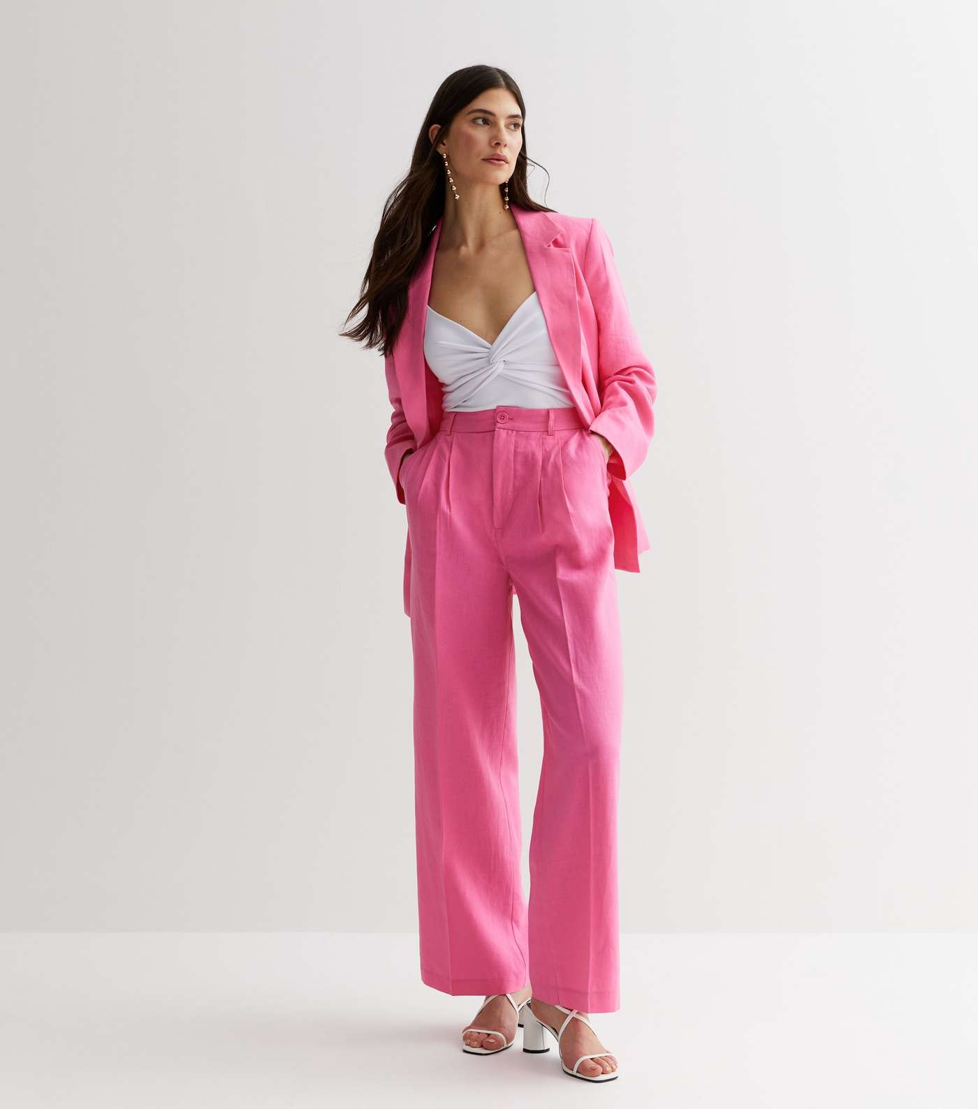 Bright Pink Linen-Look Button Front Blazer Image 3