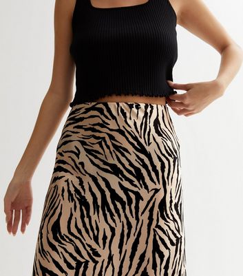 brown zebra midi skirt