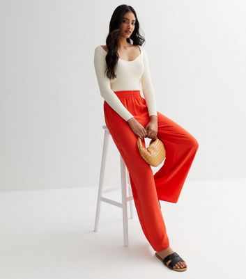ZARA 2021 SS WIDELEG FULLLENGTH Pants High Waist COLOURED Trousers Orange  M  eBay