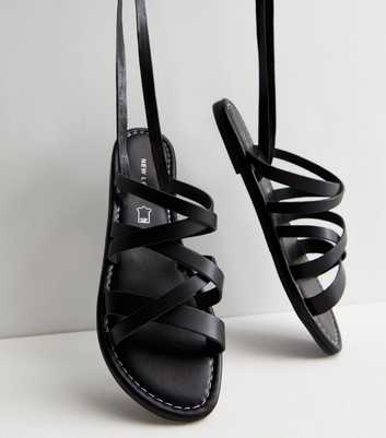 Black Leather Multi Strap Tie Sandals