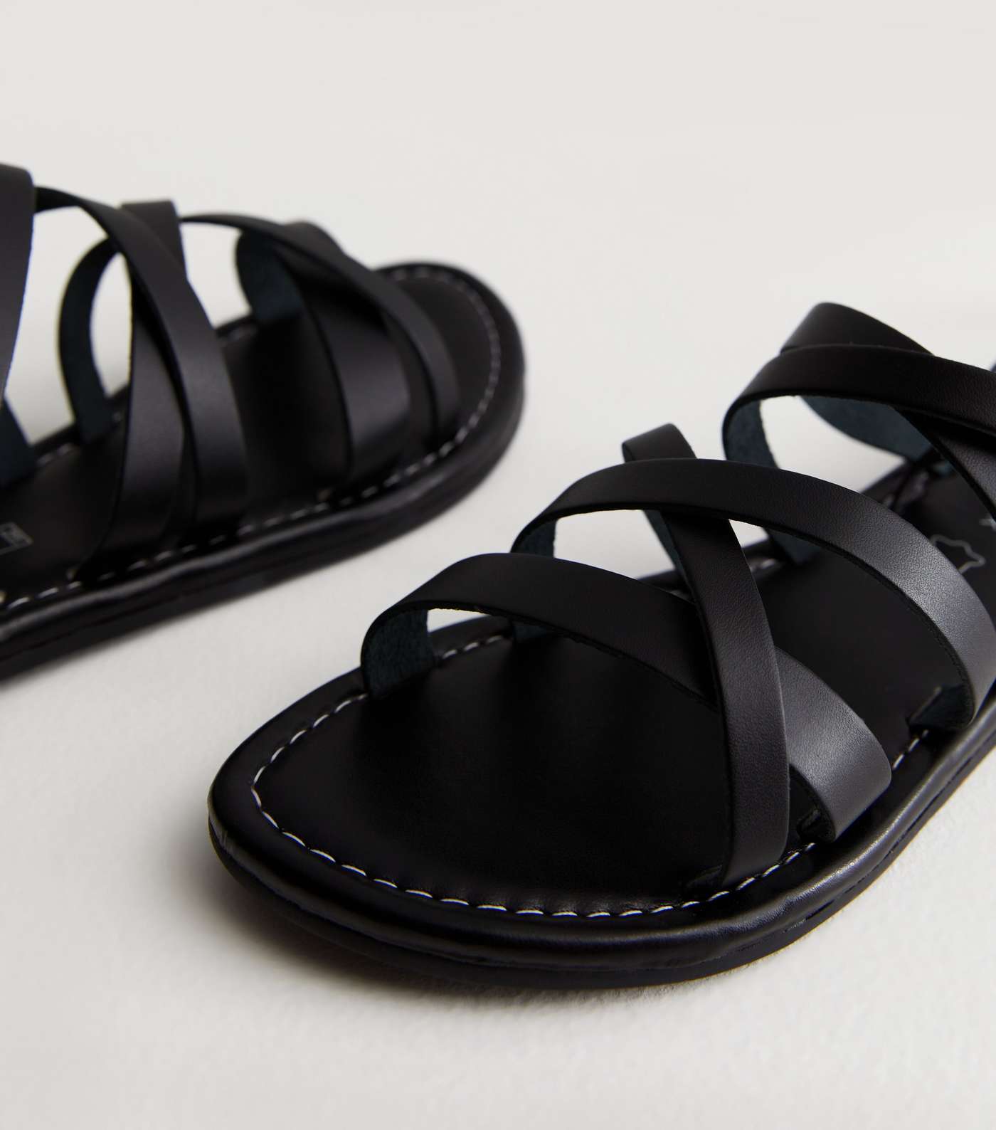 Black Leather Multi Strap Tie Sandals Image 4