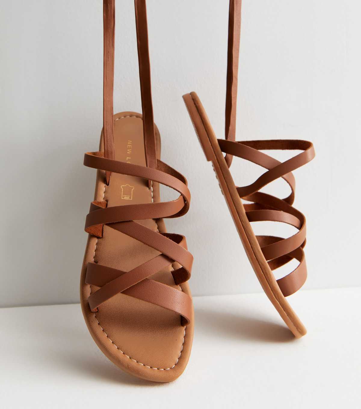 Tan Leather Multi Strap Tie Sandals New Look