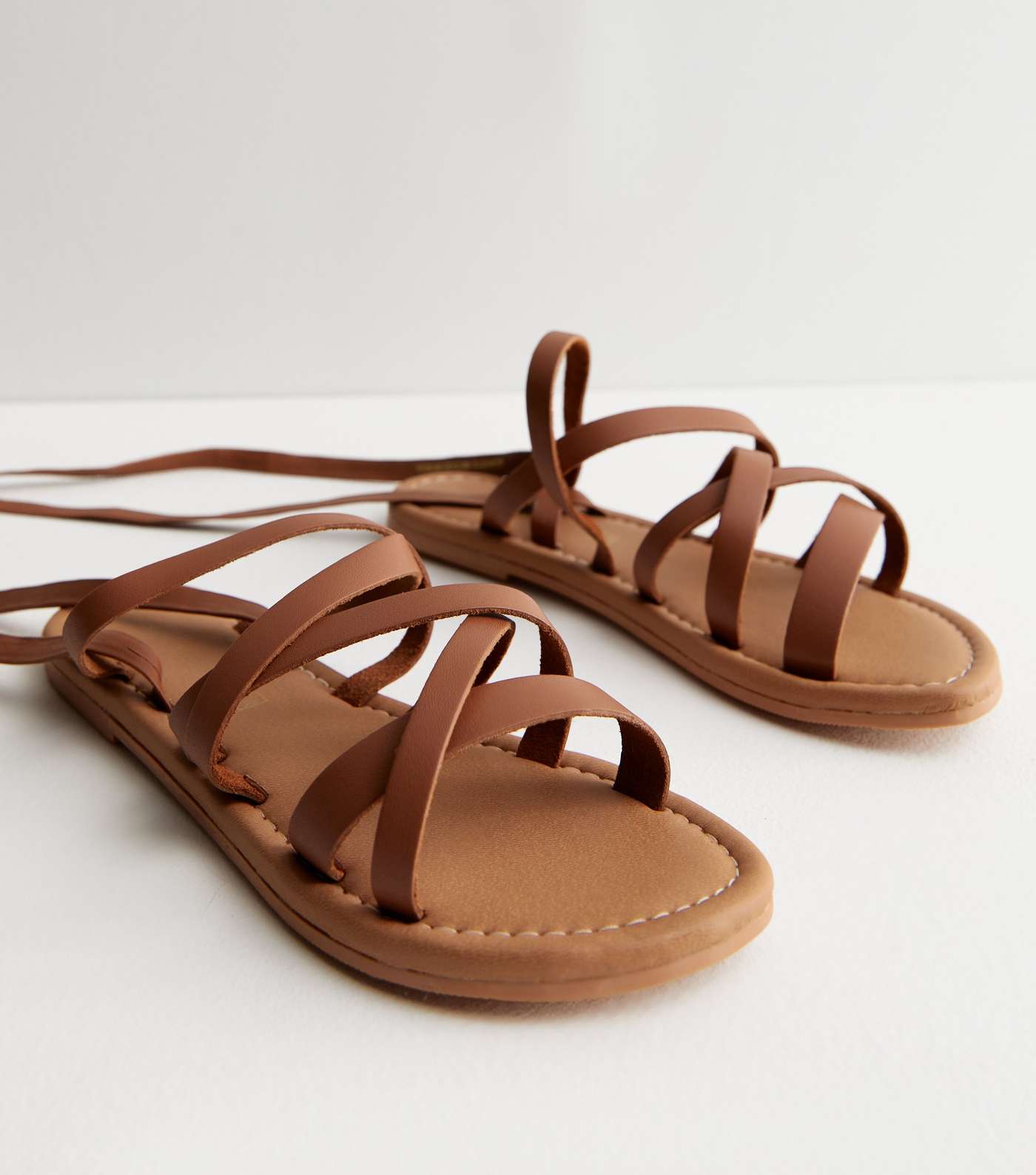 Tan Leather Multi Strap Tie Sandals Image 3