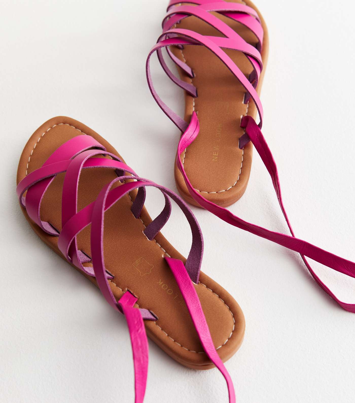 Bright Pink Leather Multi Strap Tie Sandals Image 4