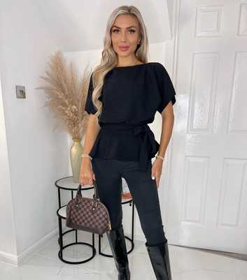 Missfiga Black Flared Sleeve Peplum Top