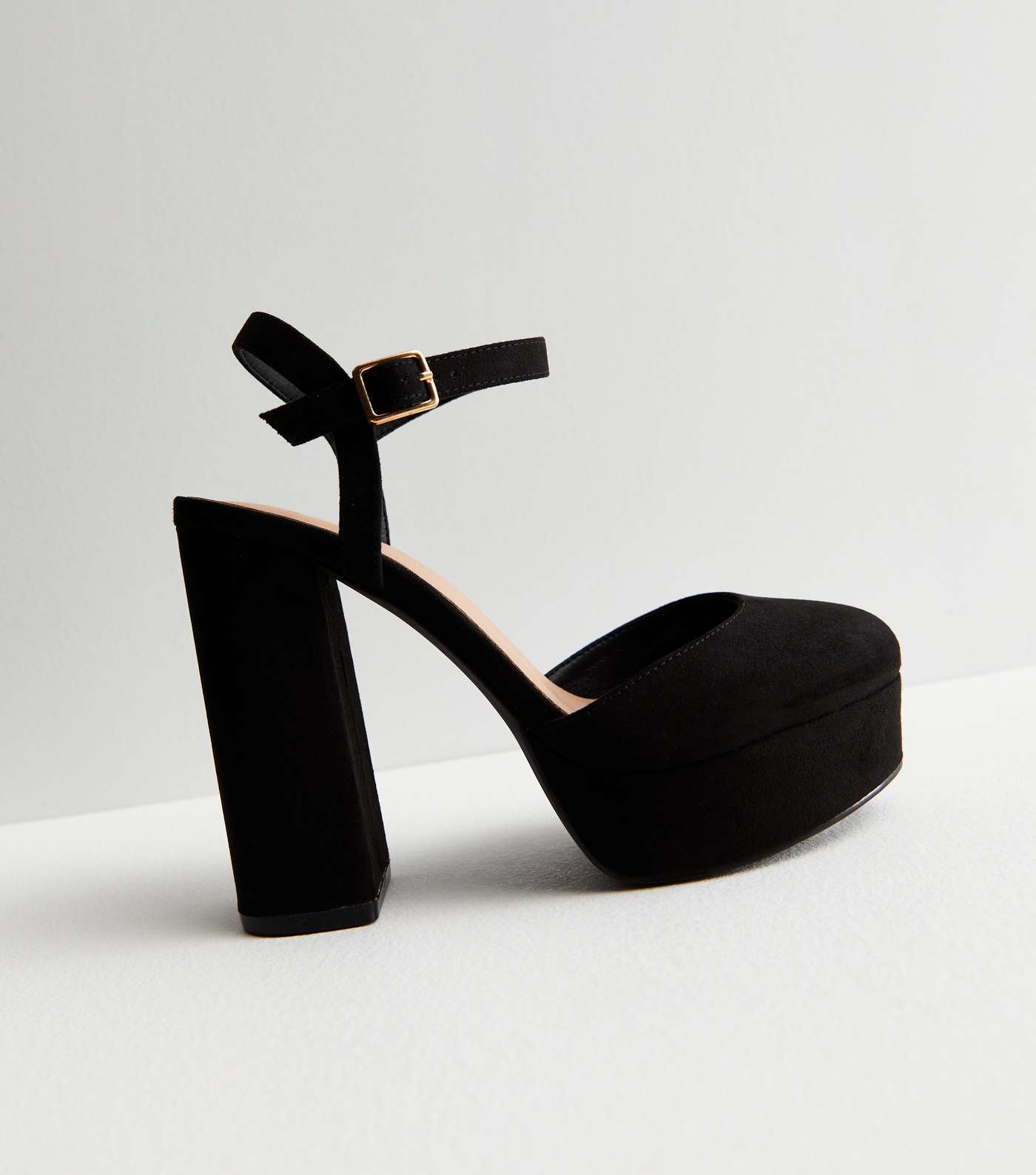 Wide Fit Black Suedette Platform Block Heel Sandals Image 3