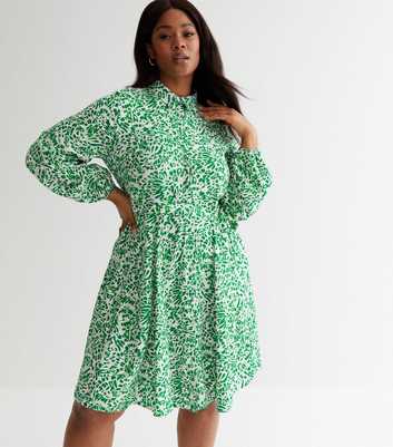 Curves Green Animal Print Belted Mini Shirt Dress