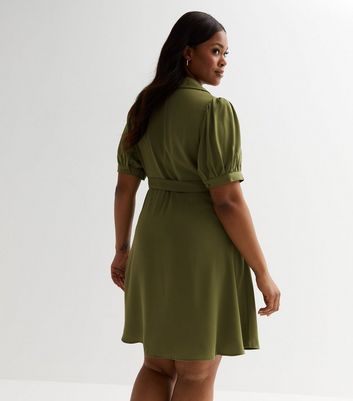 Curves Khaki Belted Mini Shirt Dress | New Look