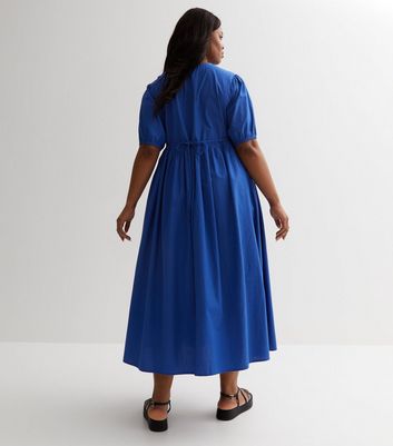 Curves Bright Blue Poplin Oversized Midi Smock Dress New Look