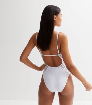 White Crochet Plunging Swimsuit New Look