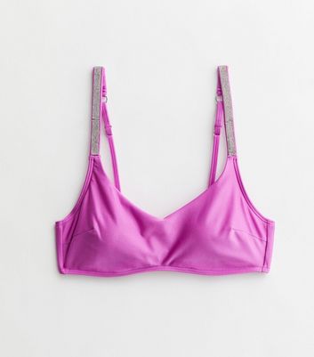 Purple Diamante Crop Bikini Top New Look