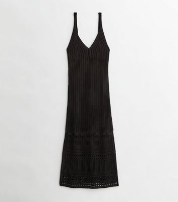 Black Crochet Strappy Midi Beach Dress New Look