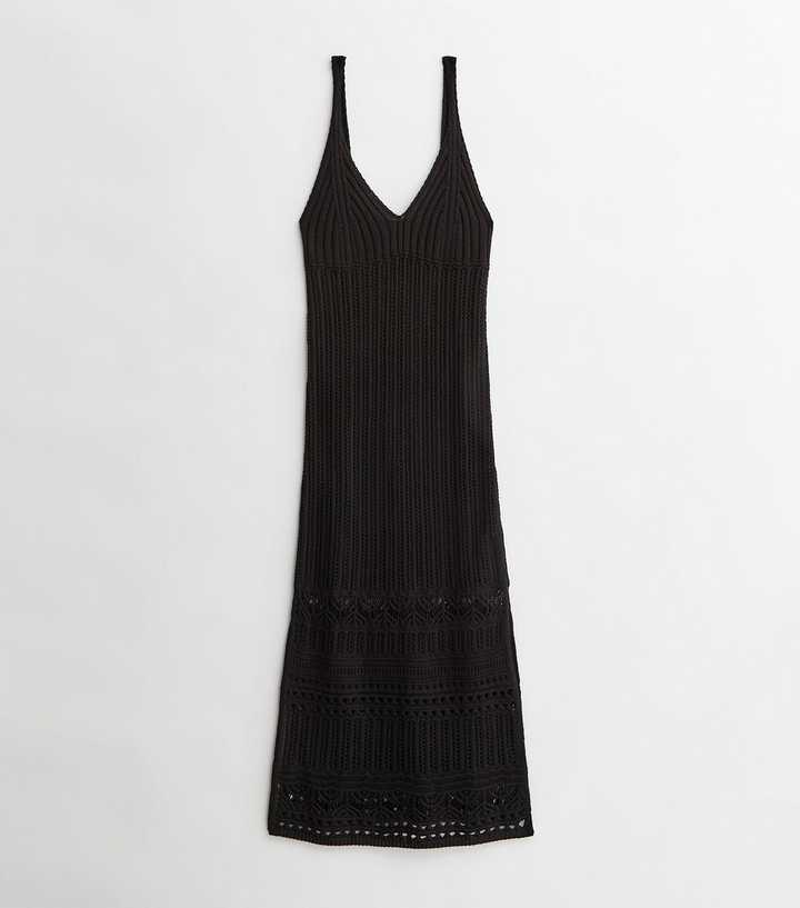 Black Crochet Strappy Midi Beach Dress | New Look