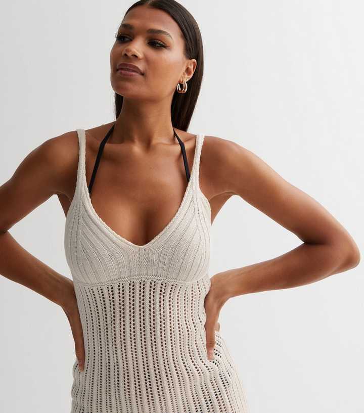 White Crochet Strappy Midi Beach Dress | New Look