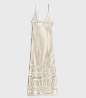 White Crochet Strappy Midi Beach Dress New Look