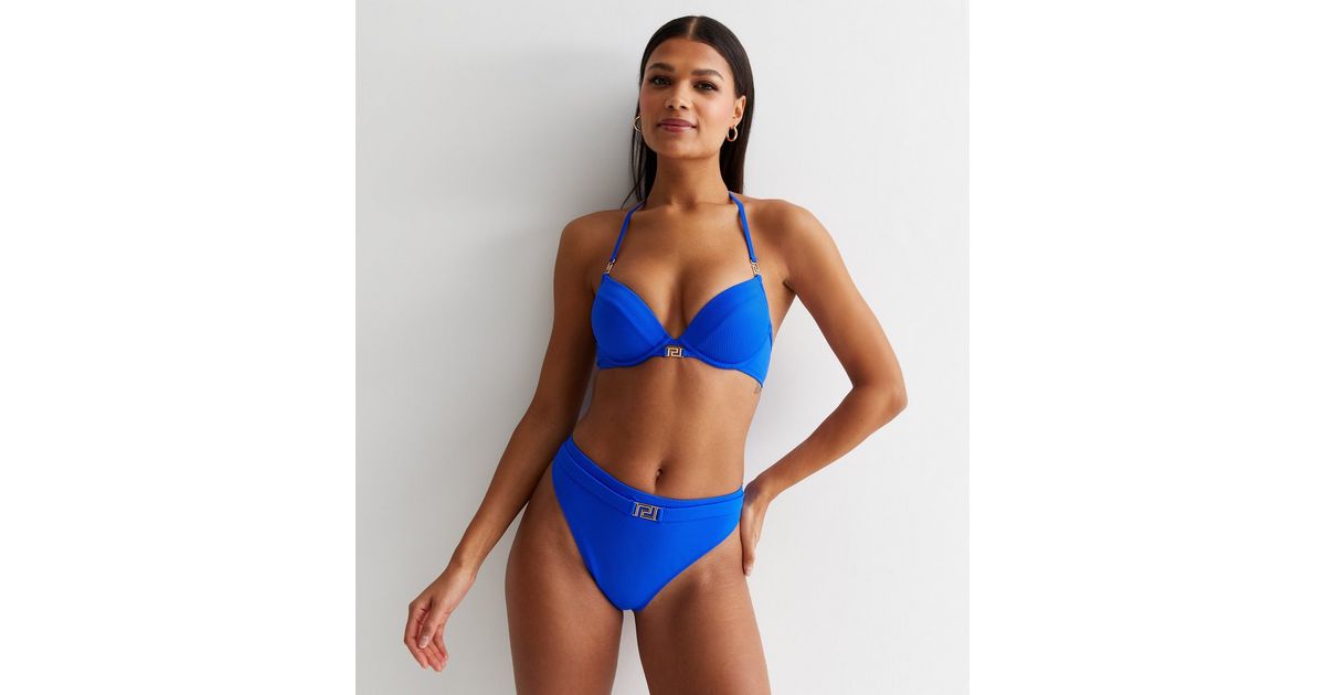 Victoria: Padded Push Up Swimsuit with Gold Rings Details in Royal Blue