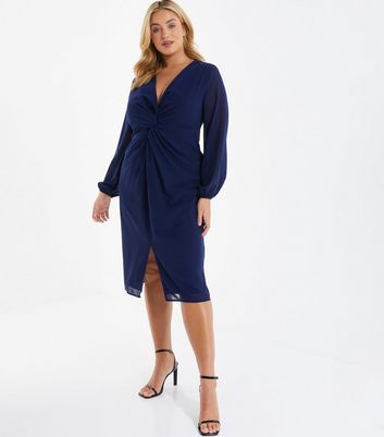 QUIZ Curves Navy Midi Wrap Dress New Look