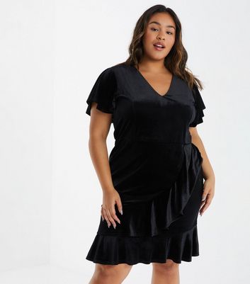 Short sleeve black cheap velvet dress