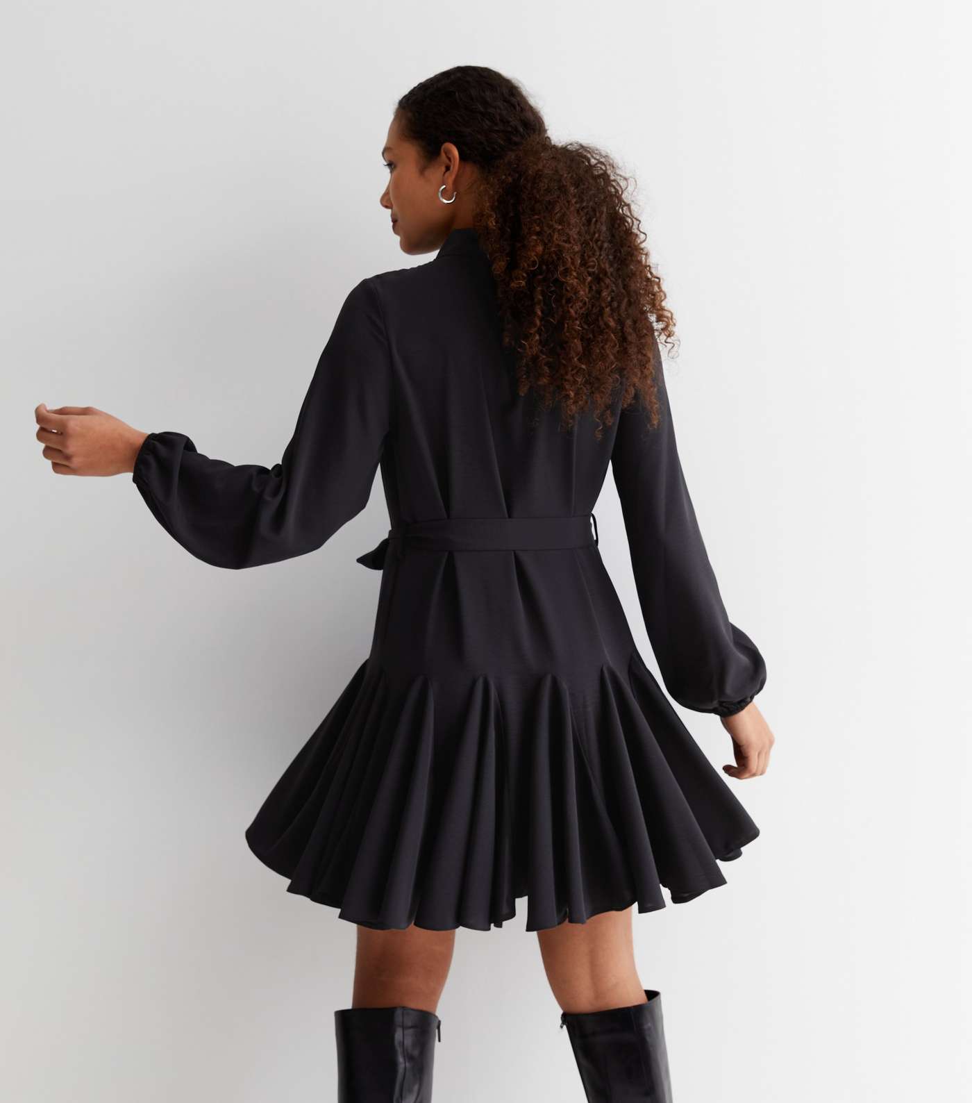 Black Tie Waist Mini Shirt Dress Image 4