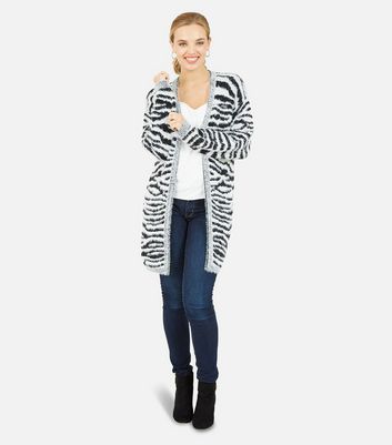 Mela Black Zebra Print Fluffy Knit Long 