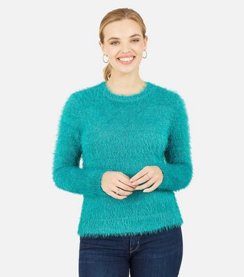 Mela Green Fluffy Knit Crew Neck Jumper