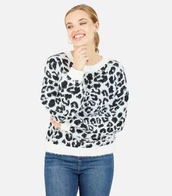 Mela Black Leopard Print Fluffy Knit Jumper