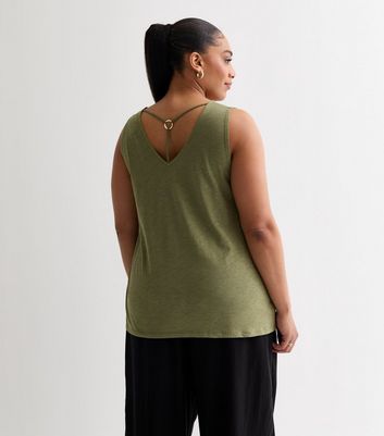 Curves Khaki Cross Back Long Vest | New Look