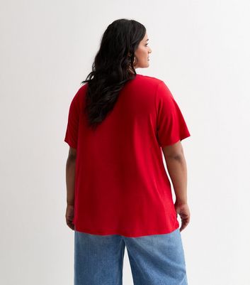 Curves Red V Neck T-Shirt New Look