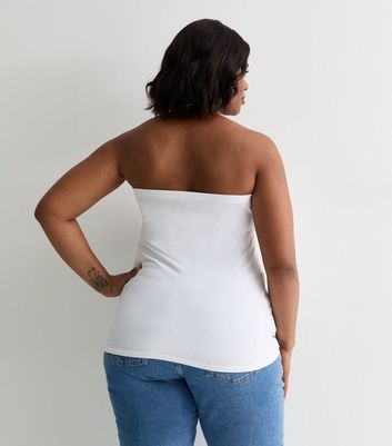 Curves White Jersey Ruched Bandeau Top