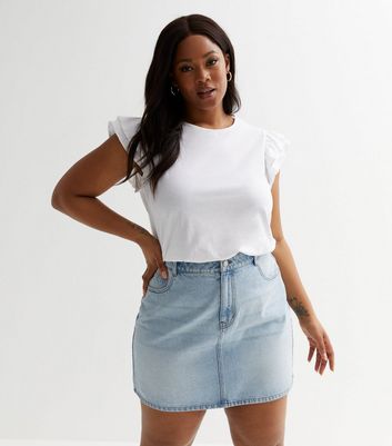 Curves White Frill Sleeve T-Shirt