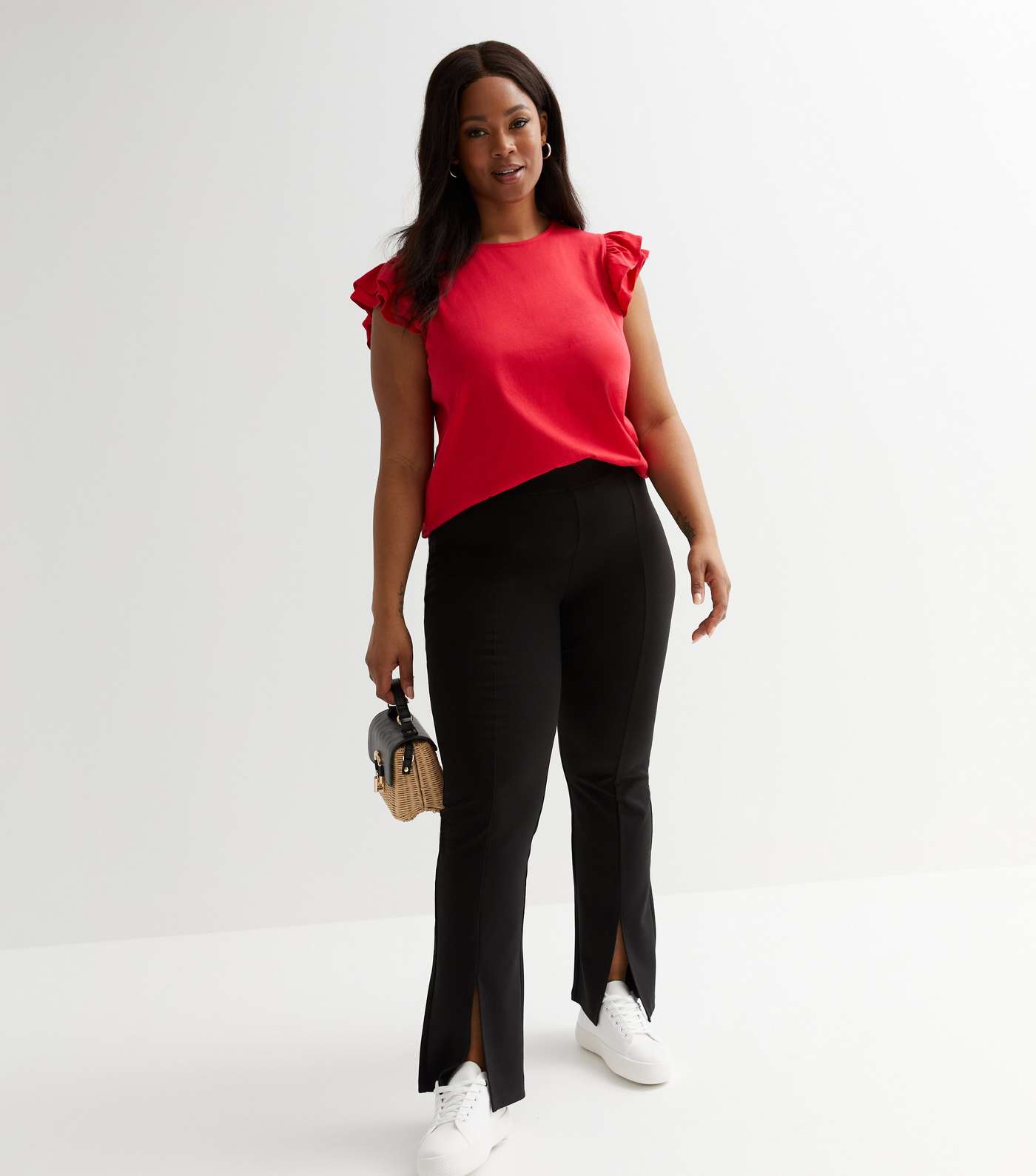 Curves Red Frill Sleeve T-Shirt Image 3