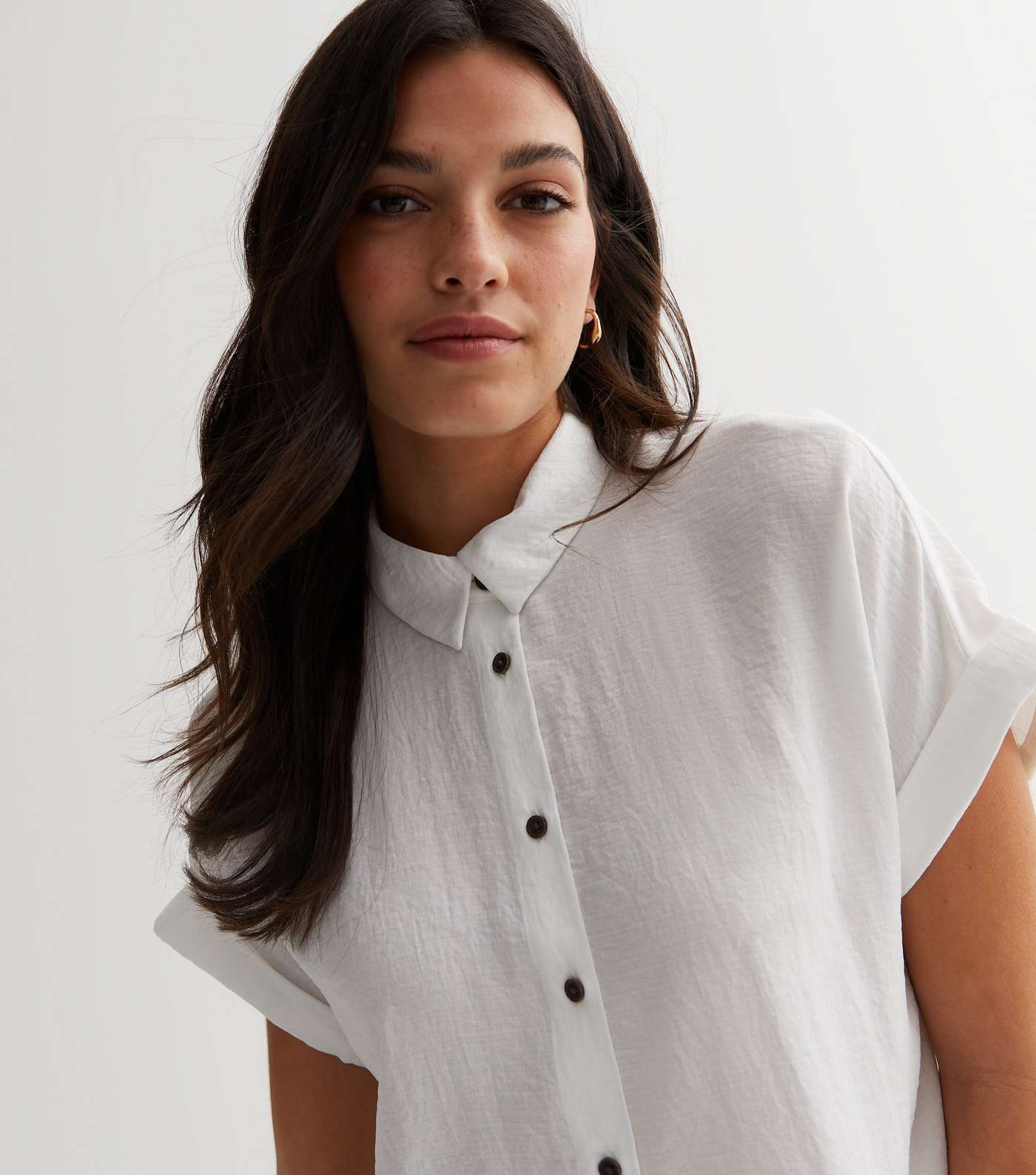 White Short Roll Sleeve Shirt Image 2