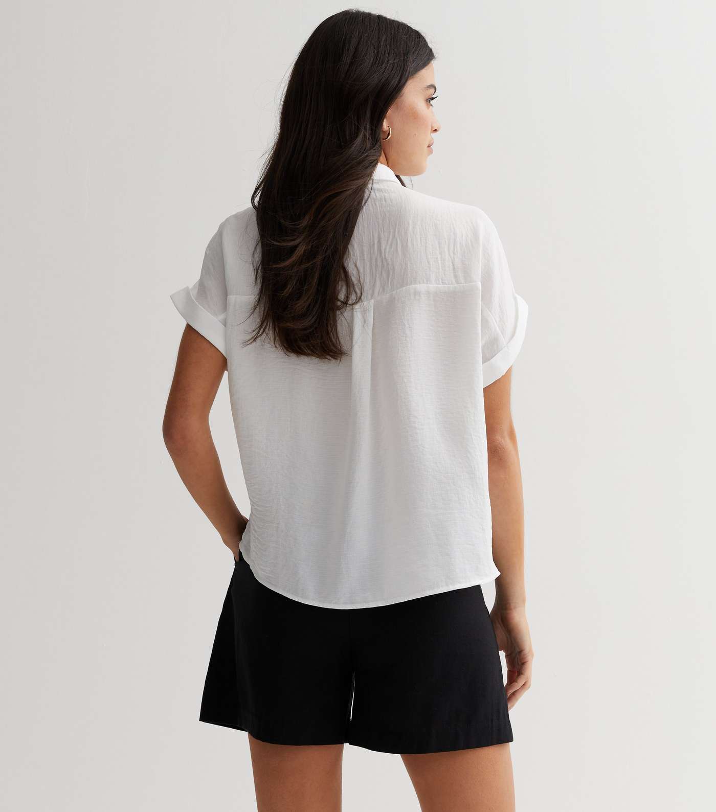 White Short Roll Sleeve Shirt Image 4