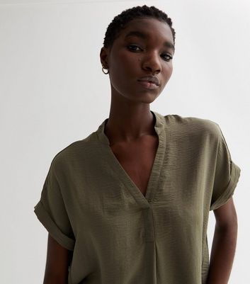 Olive Roll Sleeve Overhead Shirt | New Look