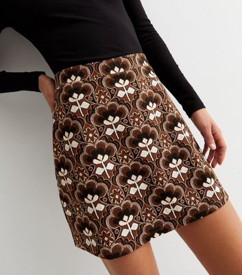 Brown Retro Floral High Waist Mini Skirt | New Look