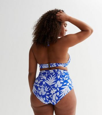 Curves Blue Tropical Spot High Waist Bikini Bottoms