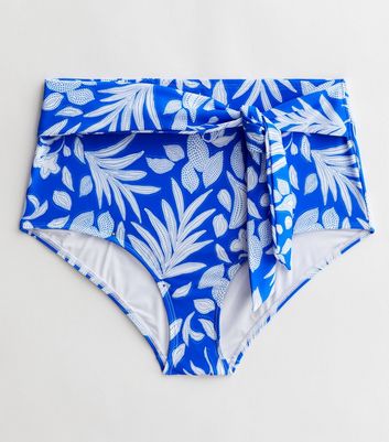 Curves Blue Tropical Spot High Waist Bikini Bottoms New Look