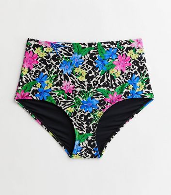 Curves Multicoloured Tropical High Waist Bikini Bottoms New Look