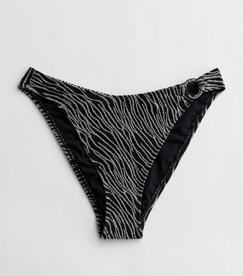 Black Glitter Zebra Print V Front Bikini Bottoms New Look