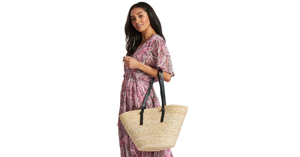South Beach Light Brown Straw Effect Bag New Look