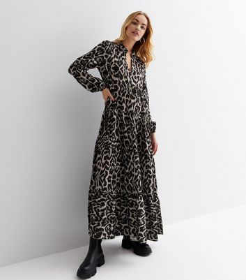 Leopard print shop dress long sleeve