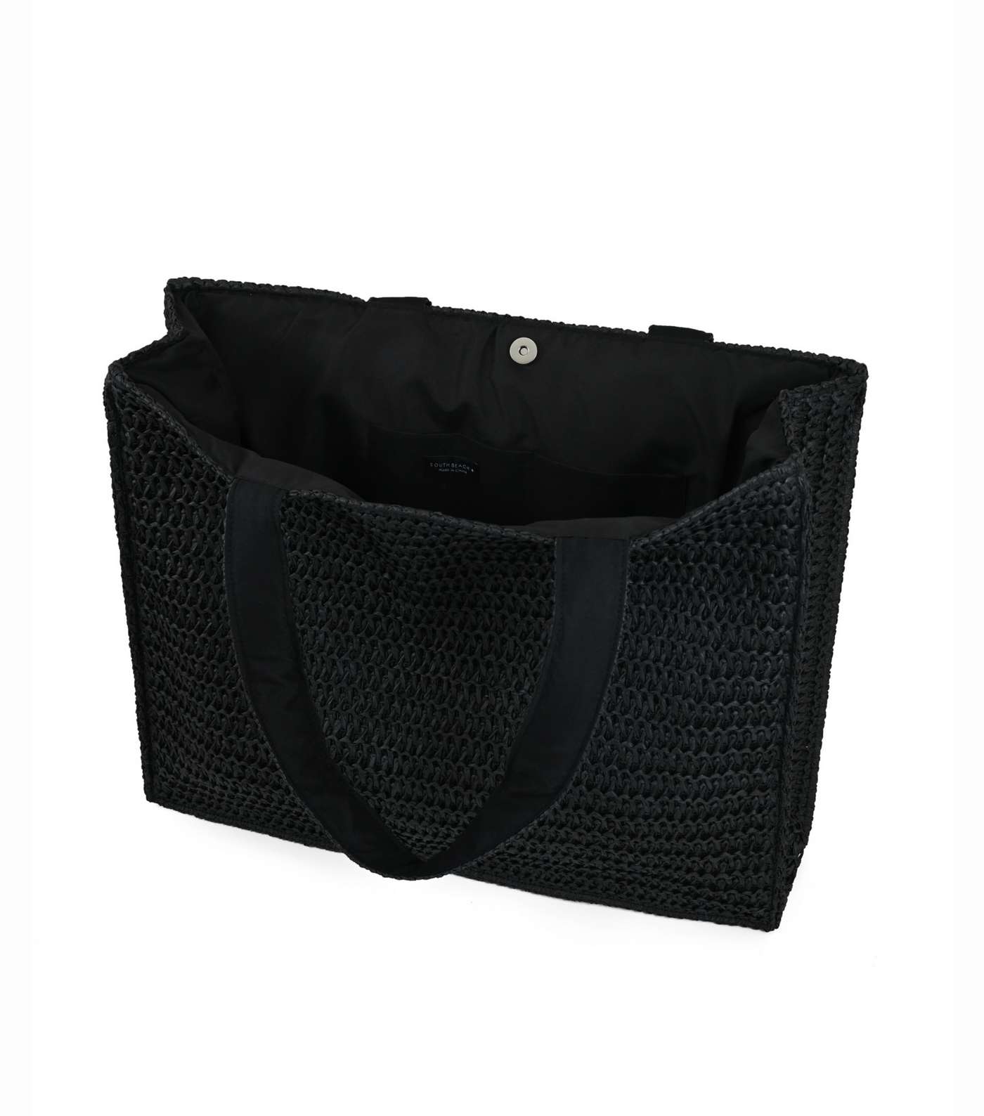 South Beach Black Woven Straw Effect Tote Bag Image 5
