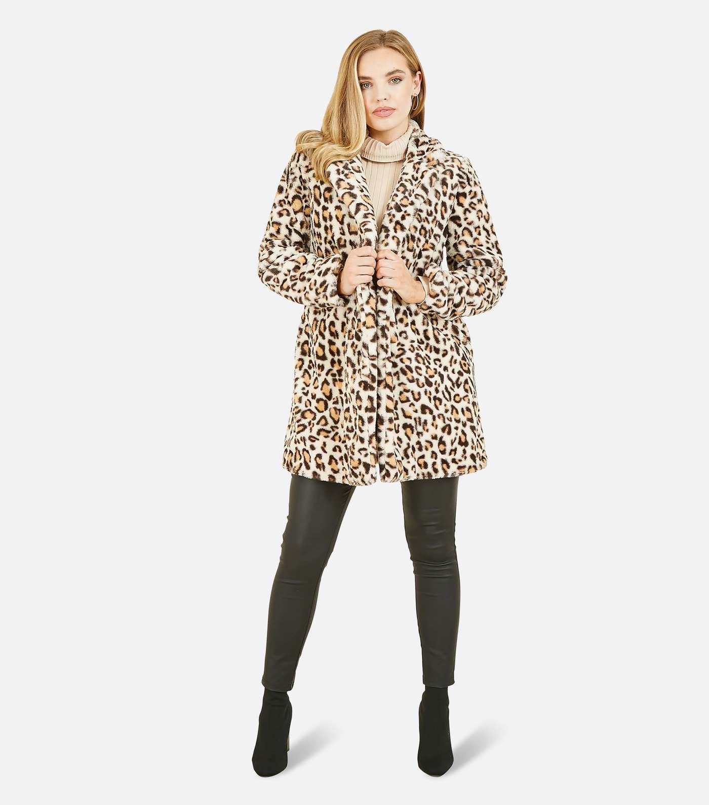 Yumi Cream Leopard Faux Fur Coat Image 3