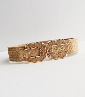 Light Brown Raffia Buckle Stretch Belt