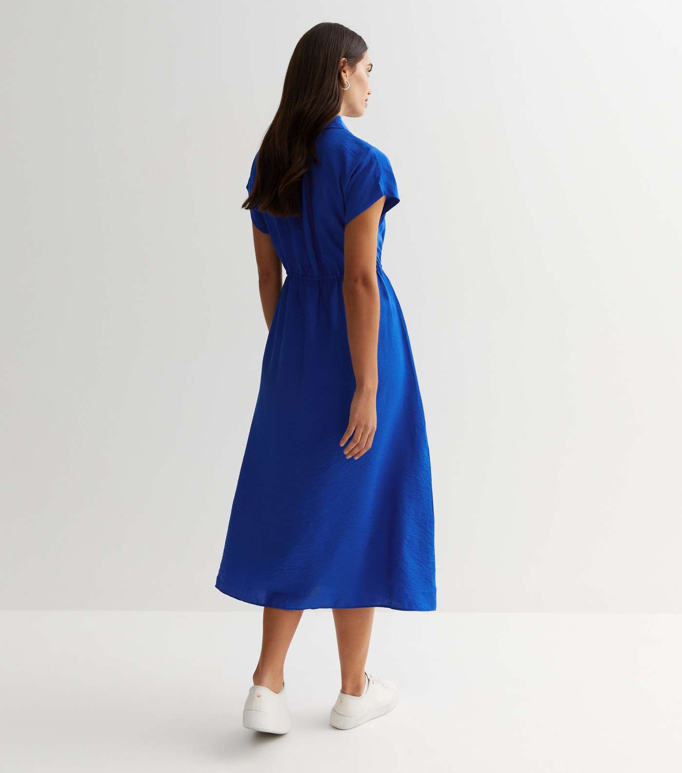 Blue Drawstring Midi Shirt Dress Image 4