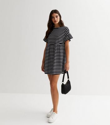 Black stripe frill 2024 detail mini dress