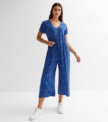 Blue Ditsy Floral Drawstring Crop Jumpsuit